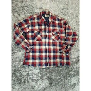 Vtg Sports Afield Flannel Shirt Jacket Quilted Lined Red Plaid Mens XL